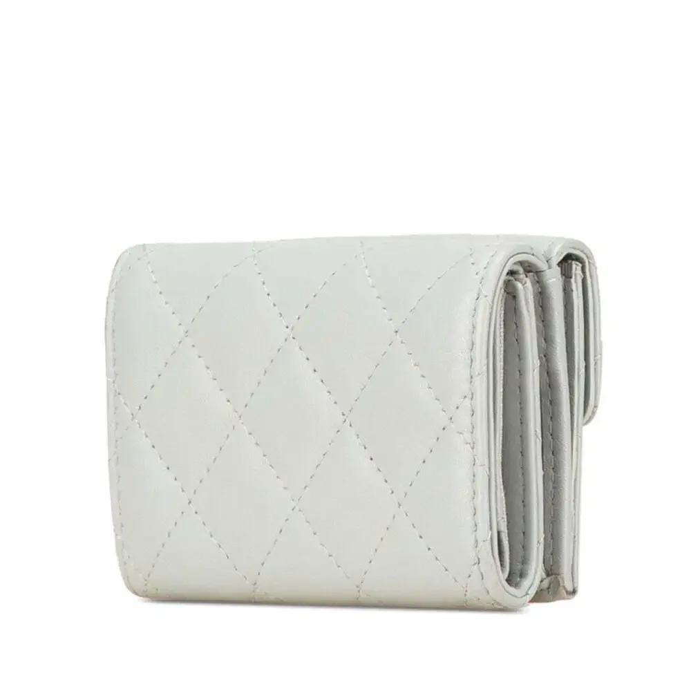 CHANEL Gray Lambskin Leather Wallet